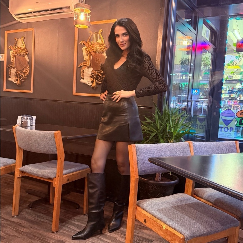 Sunday Best Black Faux Leather Mini Skirt with Side Slit - Picture 10 of 10